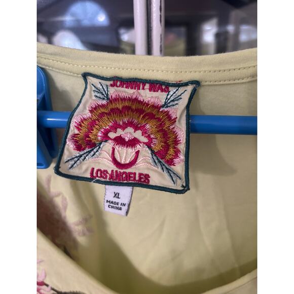 Johnny Was Los Angeles XL Embroidered Floral Tunic Top Yellow Green Cotton Boho - Picture 5 of 9